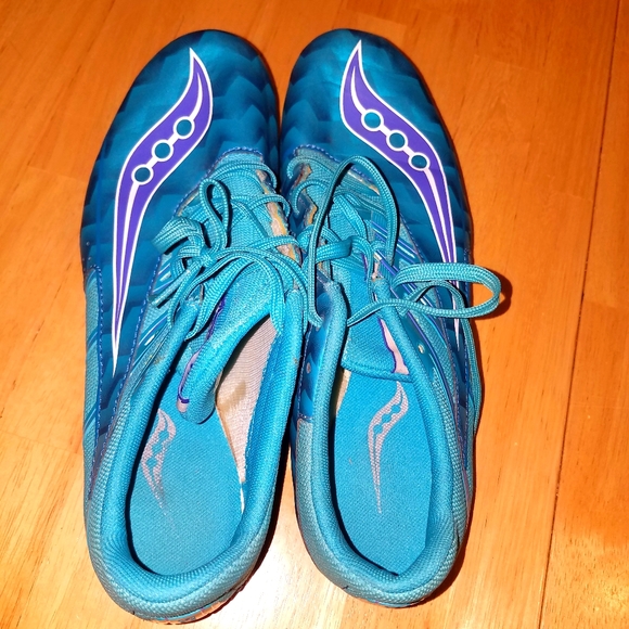 Saucony Spitfire 4 Teal Blue Spike Track Cleats 10 - Picture 1 of 7